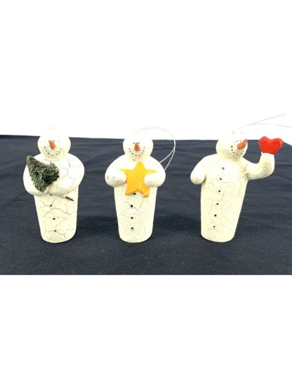 Dept 56 Crackled Snowman Christmas Ornaments 3.5" Lot of 3 Heart Tree Star
